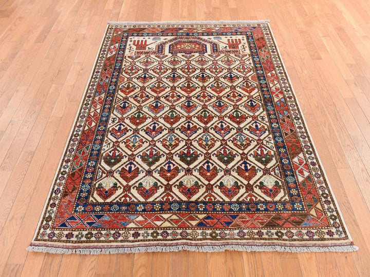 4'10" x 6'5" New Hand Knotted Ivory Wool Rectangle Oriental Rug - MOA10278725
