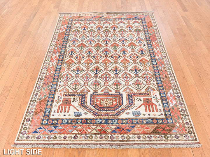 4'10" x 6'5" New Hand Knotted Ivory Wool Rectangle Oriental Rug - MOA10278725