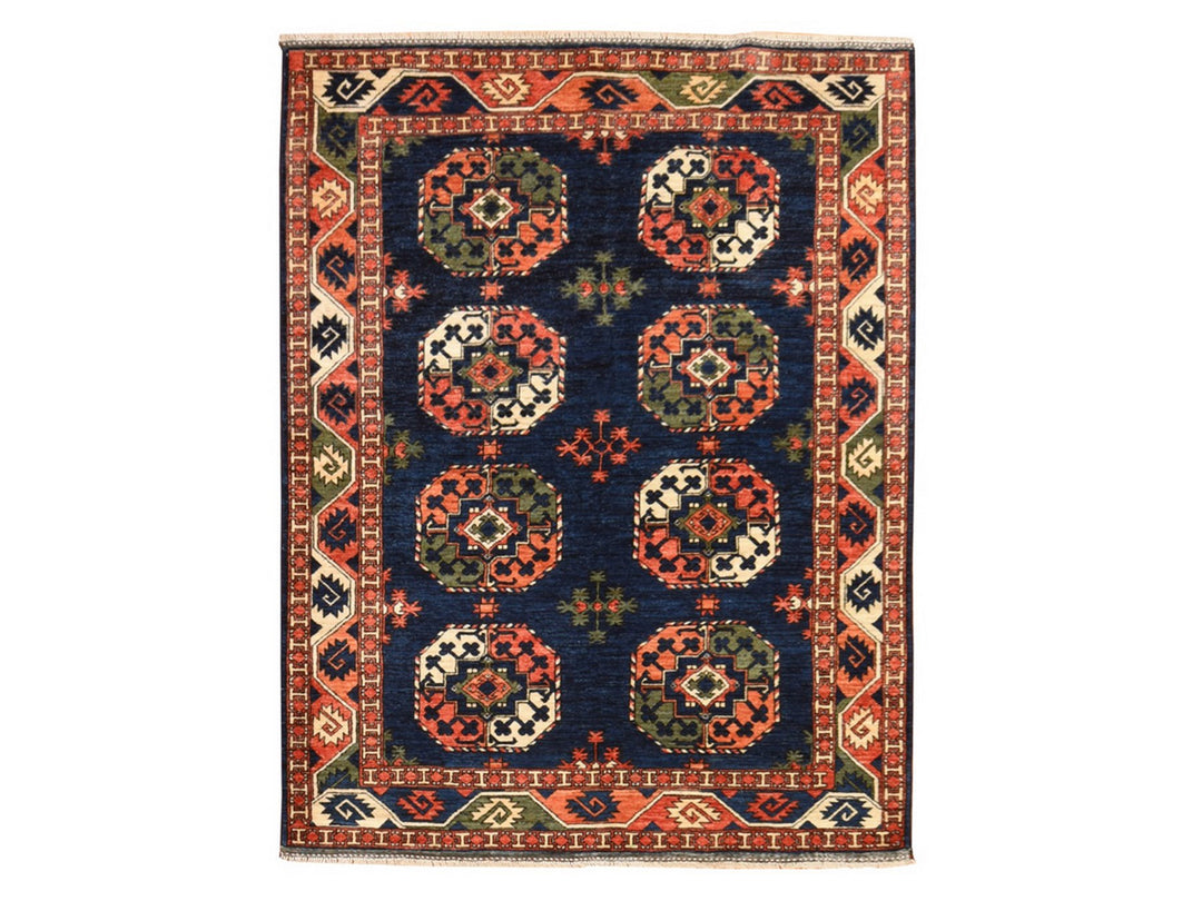 5'1" x 6'8" New Hand Knotted Blue Wool Rectangle Oriental Rug - MOA10278728