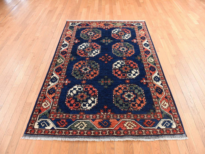 5'1" x 6'8" New Hand Knotted Blue Wool Rectangle Oriental Rug - MOA10278728