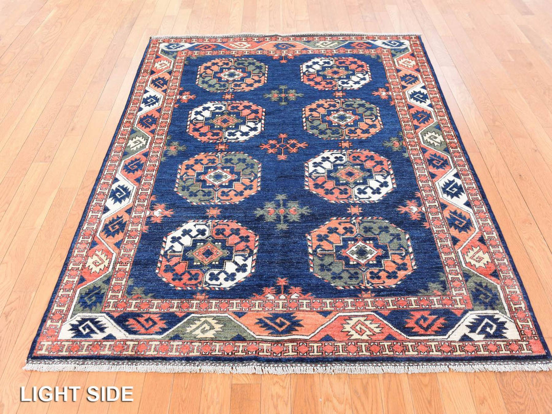 5'1" x 6'8" New Hand Knotted Blue Wool Rectangle Oriental Rug - MOA10278728