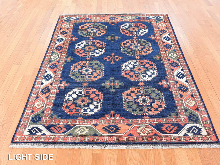 5'1" x 6'8" New Hand Knotted Blue Wool Rectangle Oriental Rug - MOA10278728