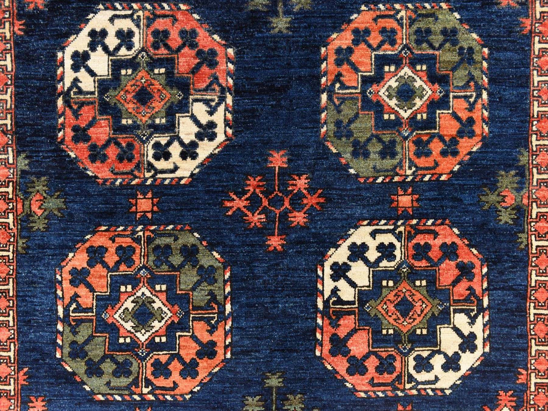 5'1" x 6'8" New Hand Knotted Blue Wool Rectangle Oriental Rug - MOA10278728