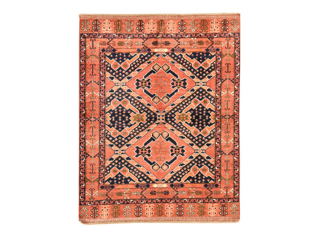 5'3" x 6'6" New Hand Knotted Orange Wool Rectangle Oriental Rug - MOA10278729