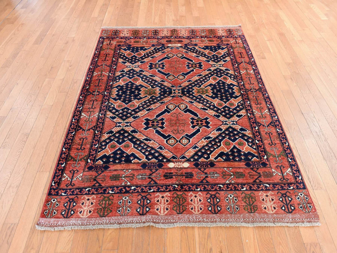 5'3" x 6'6" New Hand Knotted Orange Wool Rectangle Oriental Rug - MOA10278729