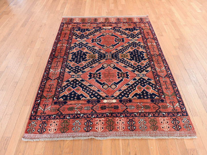 5'3" x 6'6" New Hand Knotted Orange Wool Rectangle Oriental Rug - MOA10278729