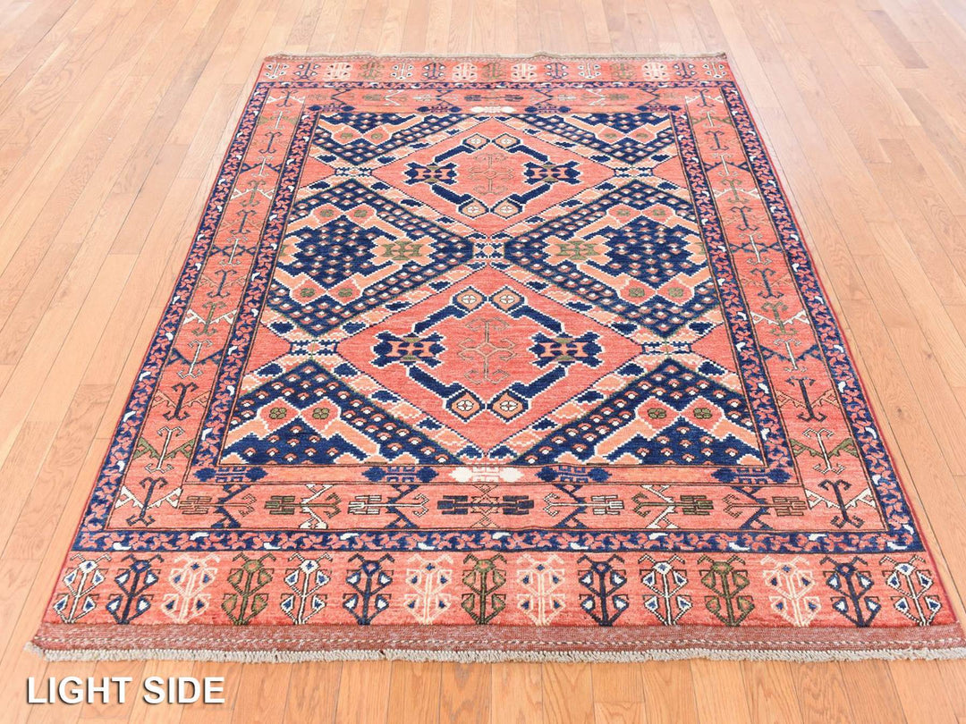 5'3" x 6'6" New Hand Knotted Orange Wool Rectangle Oriental Rug - MOA10278729