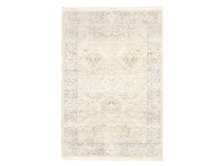 4'0" x 6'2" New Hand Knotted Ivory Wool & Silk Rectangle Oriental Rug - MOA10278730