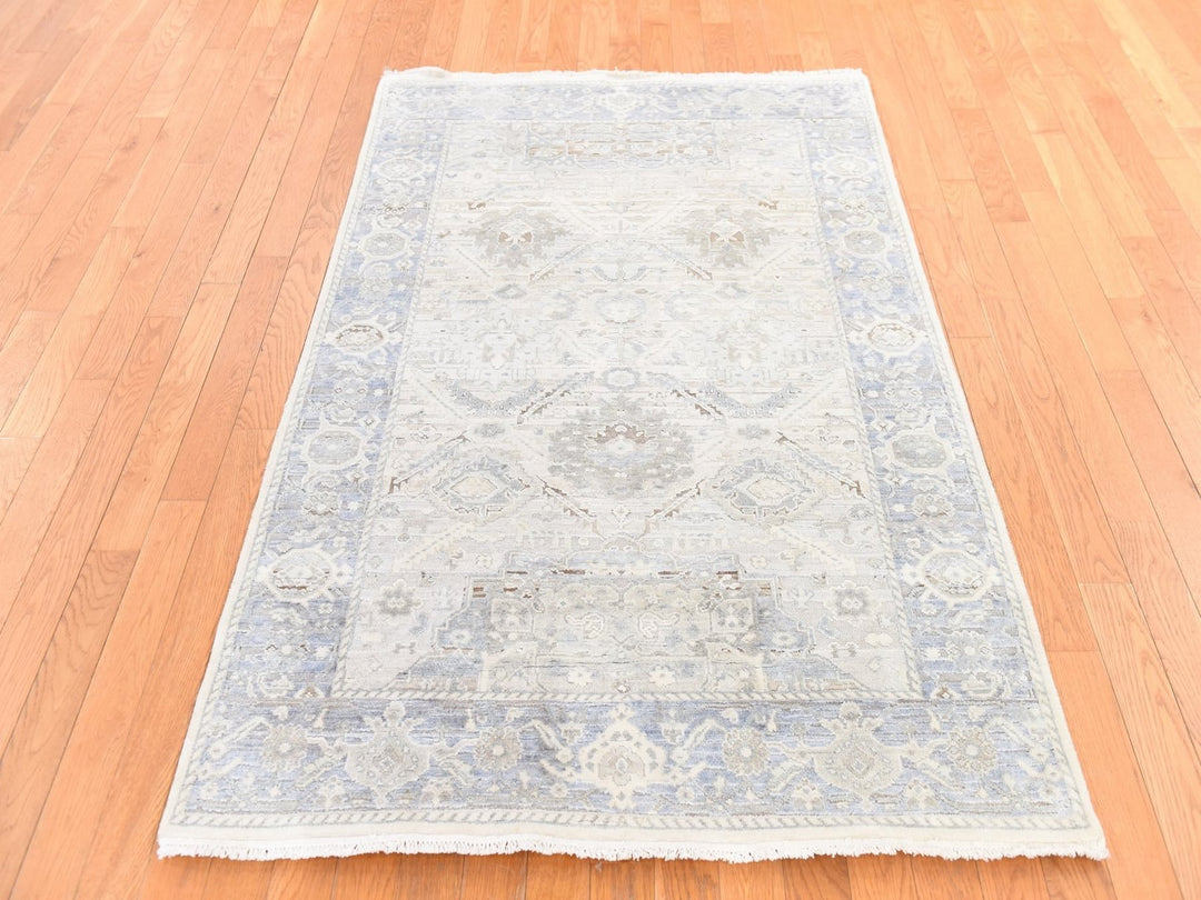 4'0" x 6'2" New Hand Knotted Ivory Wool & Silk Rectangle Oriental Rug - MOA10278730