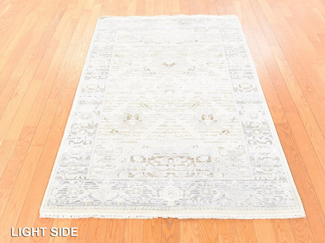4'0" x 6'2" New Hand Knotted Ivory Wool & Silk Rectangle Oriental Rug - MOA10278730