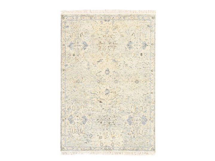 4'0" x 6'0" New Hand Knotted Ivory Wool & Silk Rectangle Oriental Rug - MOA10278731