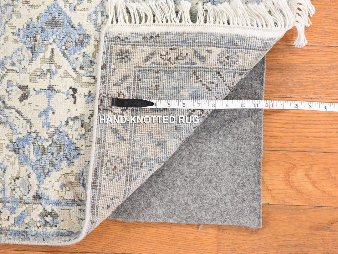4'0" x 6'0" New Hand Knotted Ivory Wool & Silk Rectangle Oriental Rug - MOA10278731