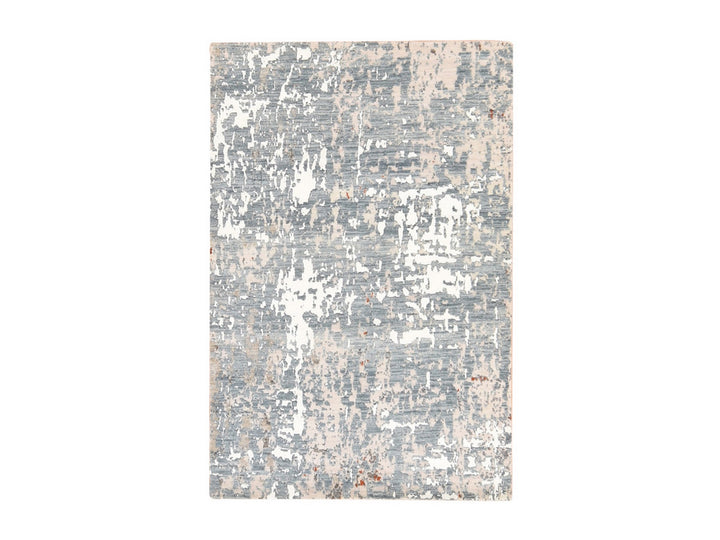 4'0" x 6'0" New Hand Knotted Grey Wool & Silk Rectangle Oriental Rug - MOA10278732