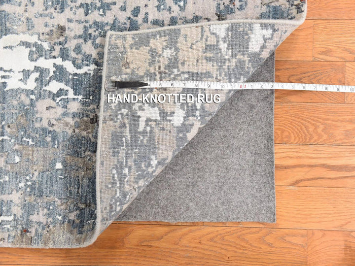 4'0" x 6'0" New Hand Knotted Grey Wool & Silk Rectangle Oriental Rug - MOA10278732
