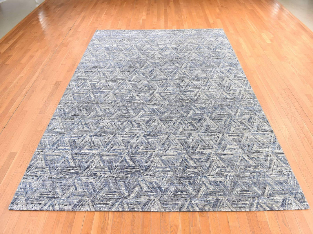 8'9" x 12'3" New Hand Knotted Grey Wool & Silk Rectangle Oriental Rug - MOA10278733