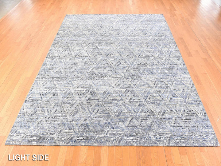 8'9" x 12'3" New Hand Knotted Grey Wool & Silk Rectangle Oriental Rug - MOA10278733