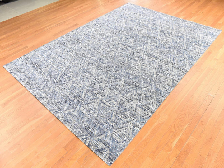 8'9" x 12'3" New Hand Knotted Grey Wool & Silk Rectangle Oriental Rug - MOA10278733