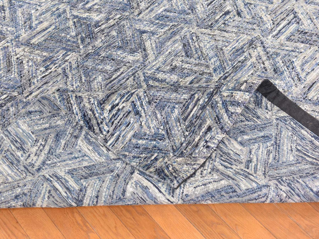 8'9" x 12'3" New Hand Knotted Grey Wool & Silk Rectangle Oriental Rug - MOA10278733