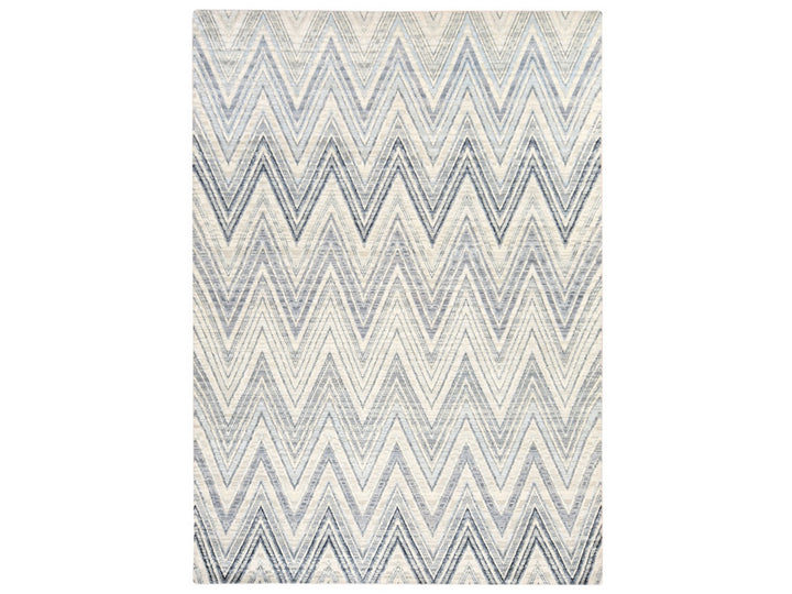 8'9" x 12'2" New Hand Knotted Grey Wool & Silk Rectangle Oriental Rug - MOA10278736