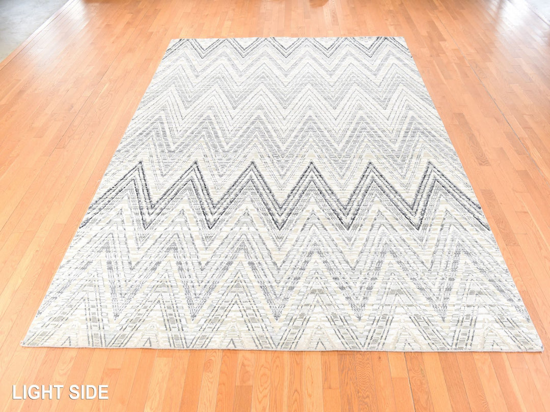 8'9" x 12'2" New Hand Knotted Grey Wool & Silk Rectangle Oriental Rug - MOA10278736