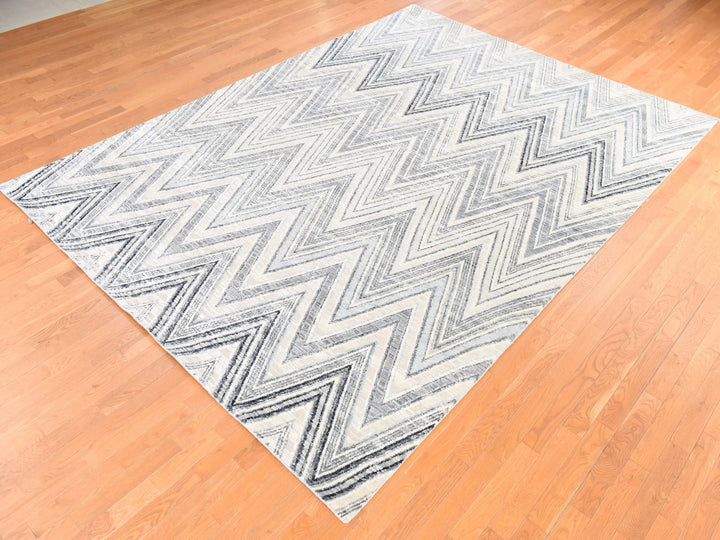 8'9" x 12'2" New Hand Knotted Grey Wool & Silk Rectangle Oriental Rug - MOA10278736
