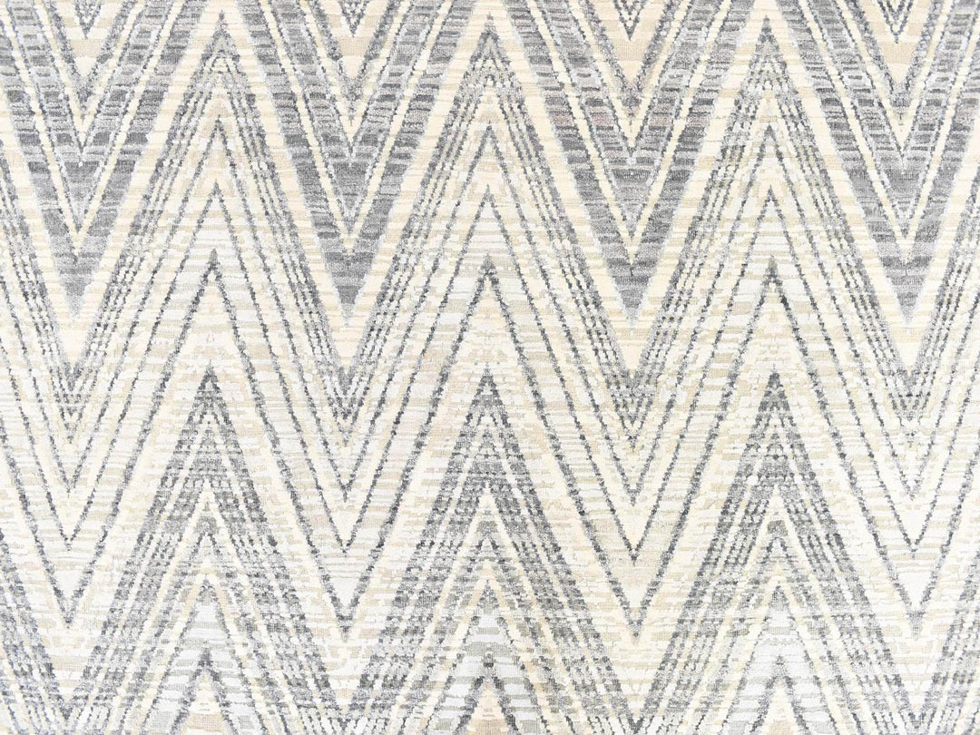 8'9" x 12'2" New Hand Knotted Grey Wool & Silk Rectangle Oriental Rug - MOA10278736