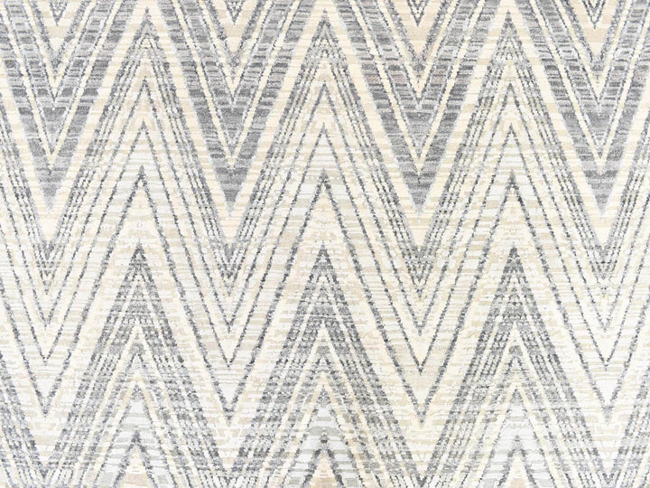 8'9" x 12'2" New Hand Knotted Grey Wool & Silk Rectangle Oriental Rug - MOA10278736