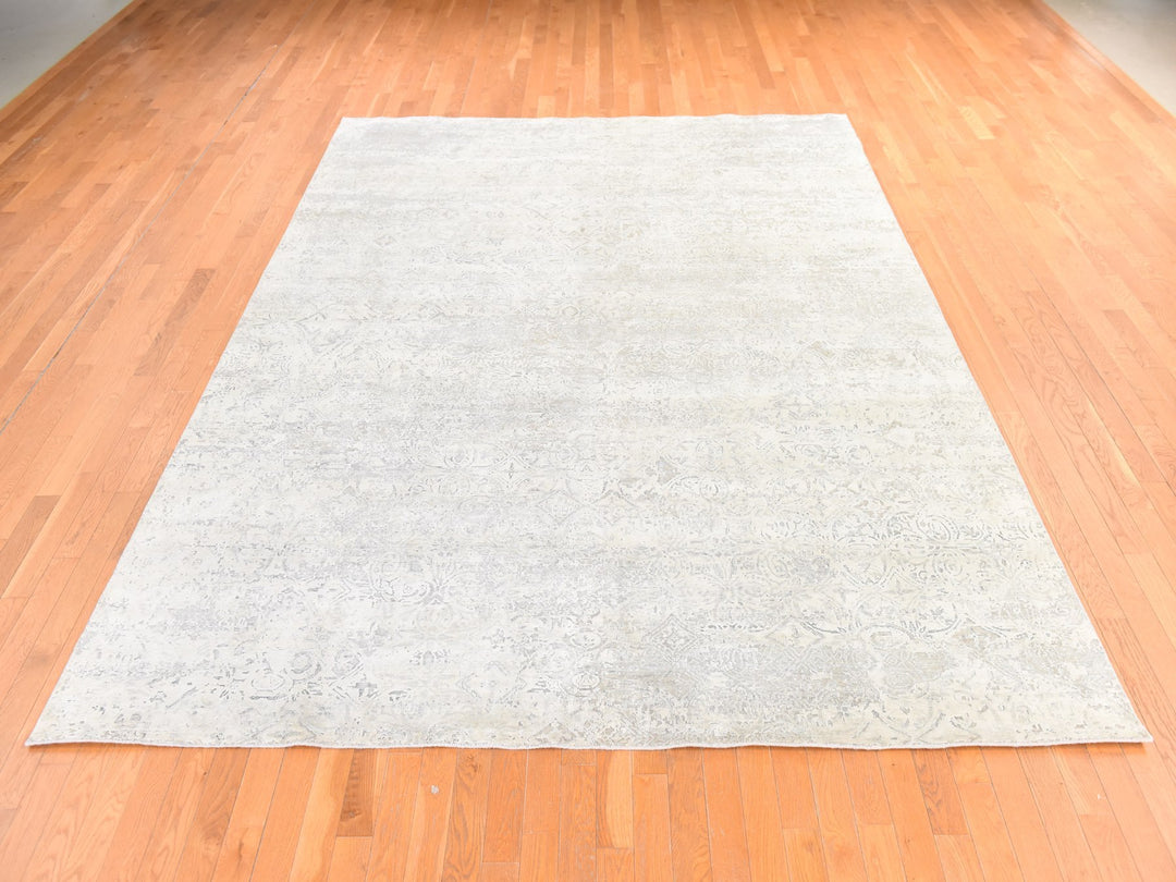 8'10" x 12'0" New Hand Knotted Ivory Wool & Silk Rectangle Oriental Rug - MOA10278737