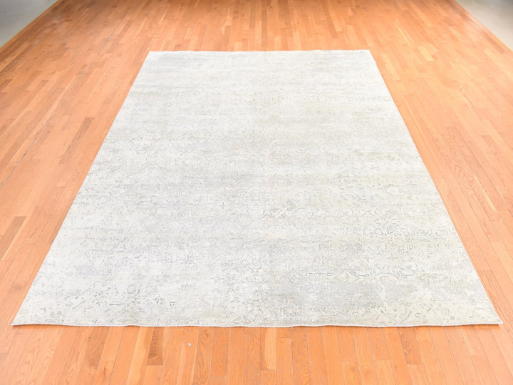 8'10" x 12'0" New Hand Knotted Ivory Wool & Silk Rectangle Oriental Rug - MOA10278737