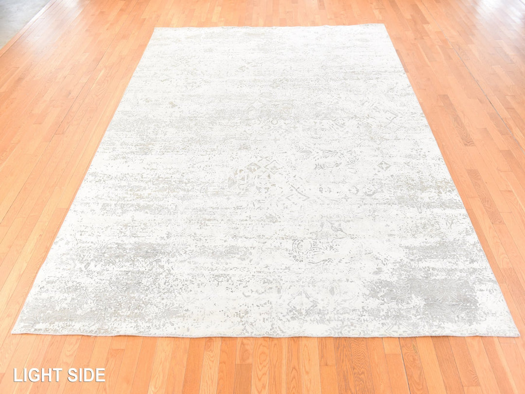 8'10" x 12'0" New Hand Knotted Ivory Wool & Silk Rectangle Oriental Rug - MOA10278737