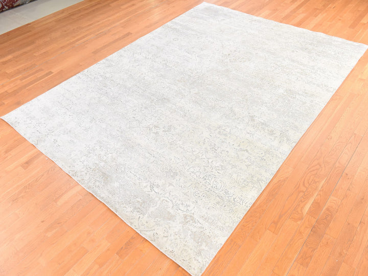 8'10" x 12'0" New Hand Knotted Ivory Wool & Silk Rectangle Oriental Rug - MOA10278737
