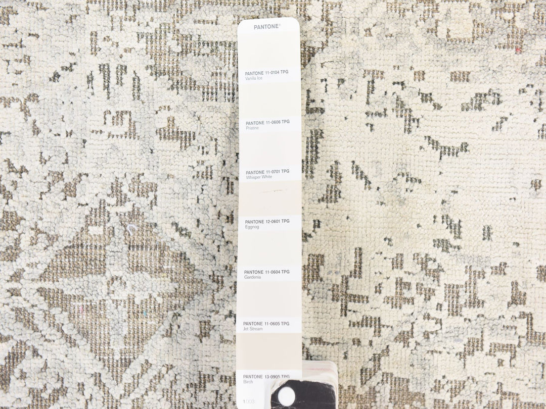8'10" x 12'0" New Hand Knotted Ivory Wool & Silk Rectangle Oriental Rug - MOA10278737