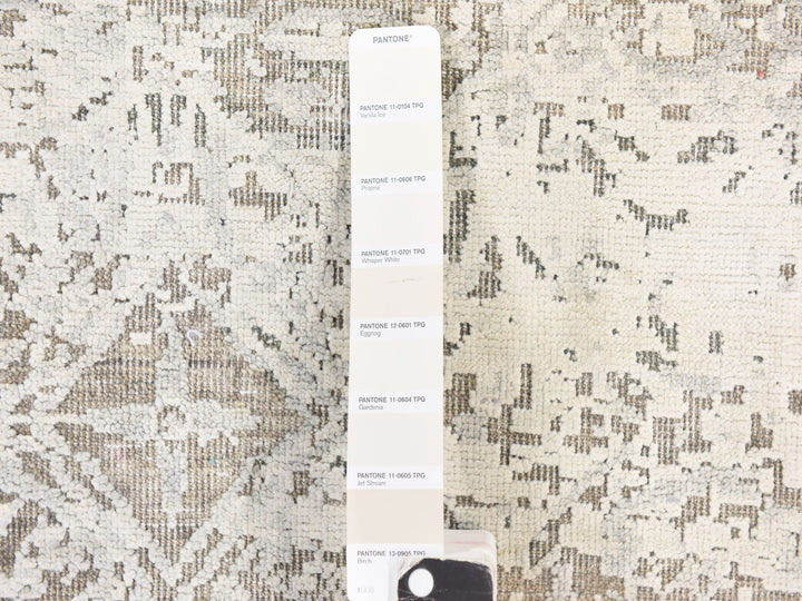 8'10" x 12'0" New Hand Knotted Ivory Wool & Silk Rectangle Oriental Rug - MOA10278737