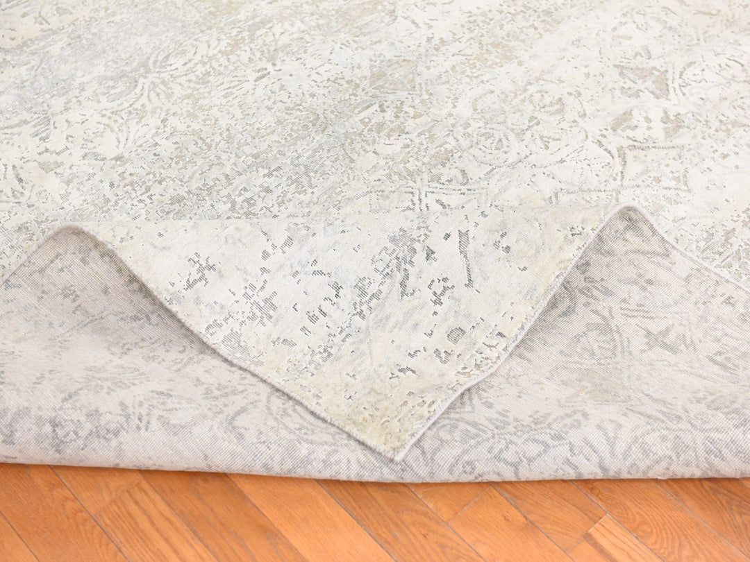 8'10" x 12'0" New Hand Knotted Ivory Wool & Silk Rectangle Oriental Rug - MOA10278737