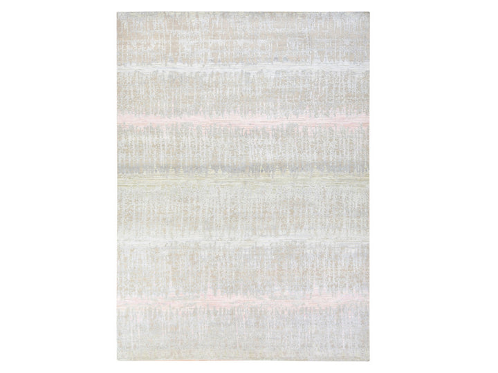 9'0" x 12'5" New Hand Knotted Grey Wool & Silk Rectangle Oriental Rug - MOA10278738