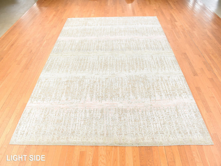 9'0" x 12'5" New Hand Knotted Grey Wool & Silk Rectangle Oriental Rug - MOA10278738