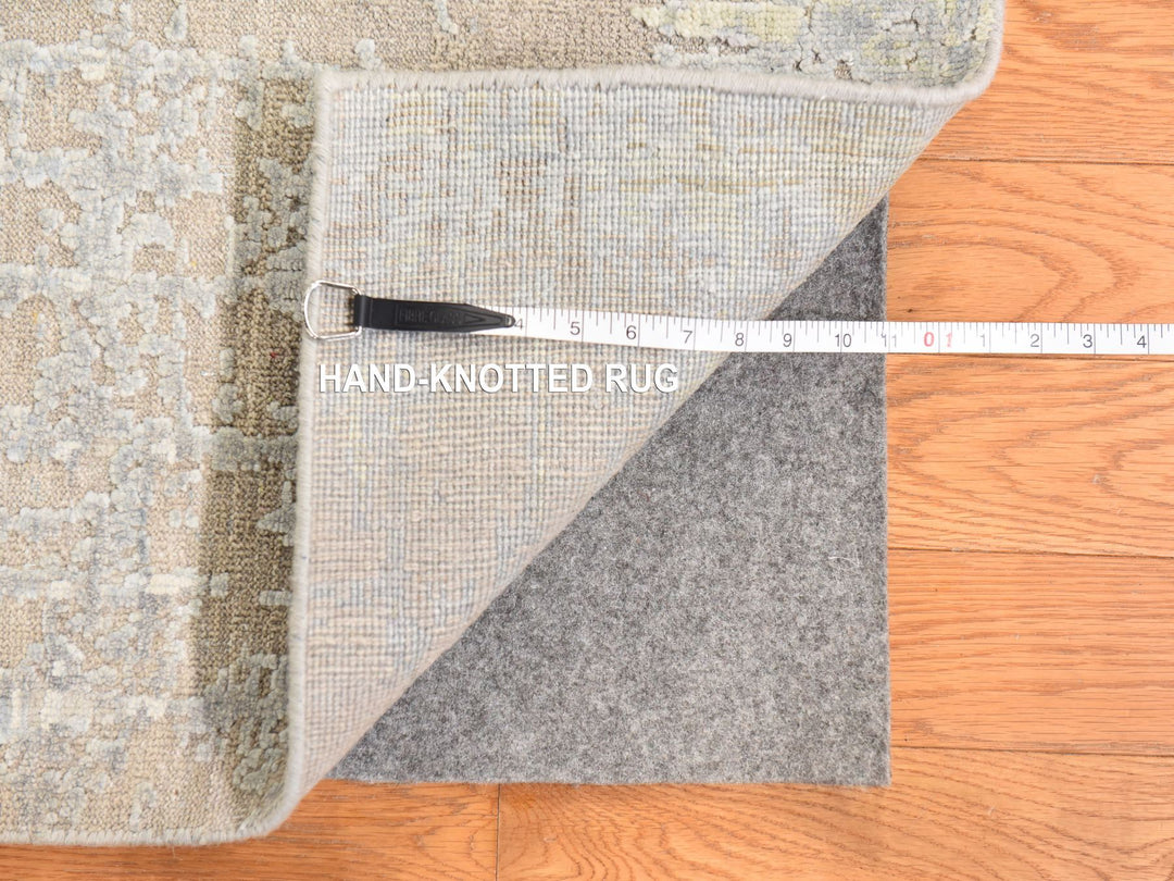 9'0" x 12'5" New Hand Knotted Grey Wool & Silk Rectangle Oriental Rug - MOA10278738