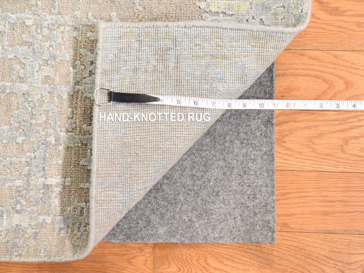 9'0" x 12'5" New Hand Knotted Grey Wool & Silk Rectangle Oriental Rug - MOA10278738