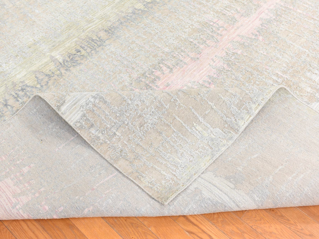 9'0" x 12'5" New Hand Knotted Grey Wool & Silk Rectangle Oriental Rug - MOA10278738