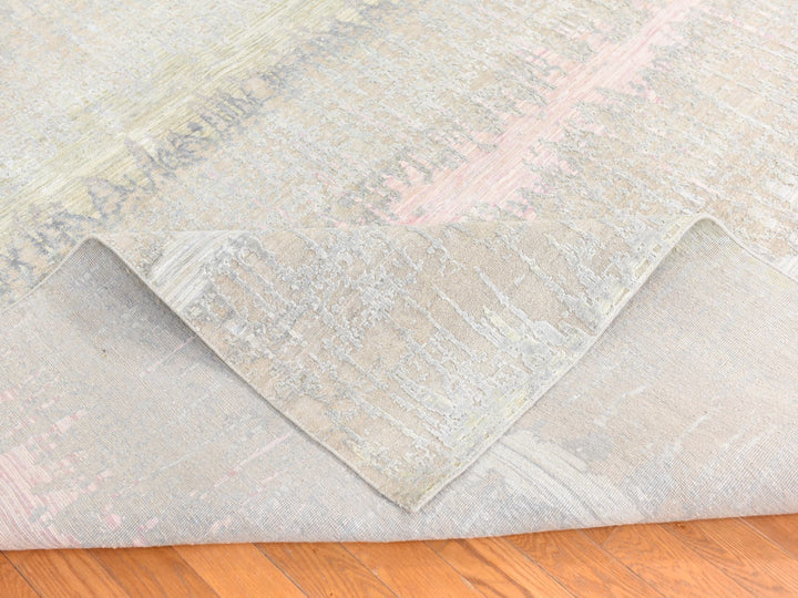 9'0" x 12'5" New Hand Knotted Grey Wool & Silk Rectangle Oriental Rug - MOA10278738