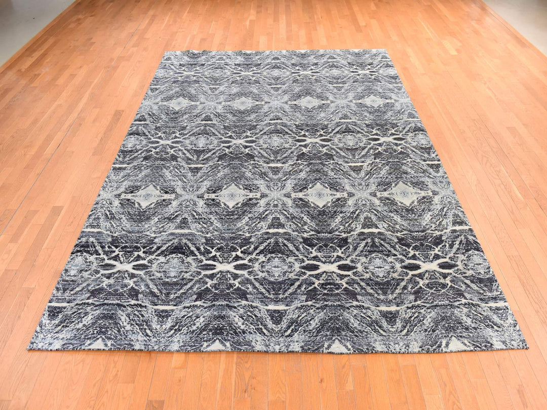 8'8" x 12'1" New Hand Knotted Black Silk Rectangle Oriental Rug - MOA10278739