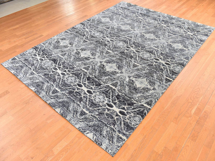 8'8" x 12'1" New Hand Knotted Black Silk Rectangle Oriental Rug - MOA10278739