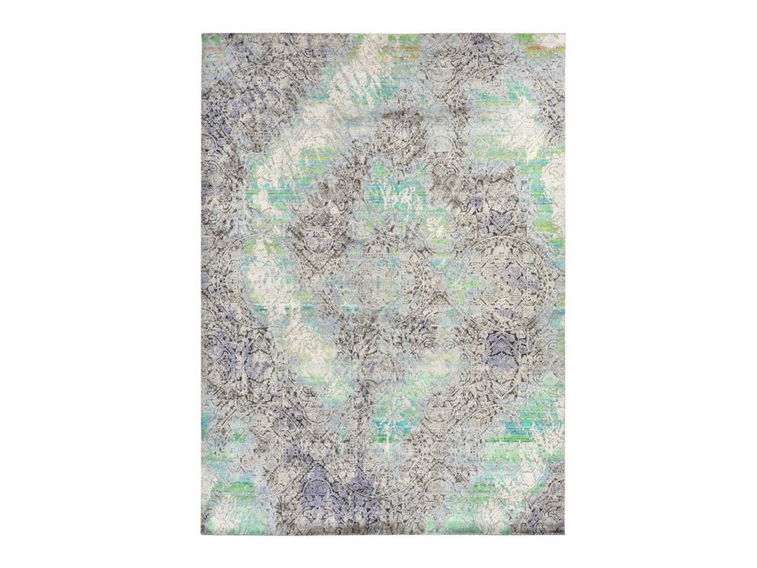 9'0" x 12'6" New Hand Knotted Green Wool & Silk Rectangle Oriental Rug - MOA10278740