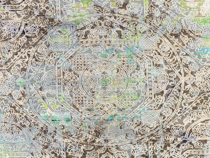 9'0" x 12'6" New Hand Knotted Green Wool & Silk Rectangle Oriental Rug - MOA10278740