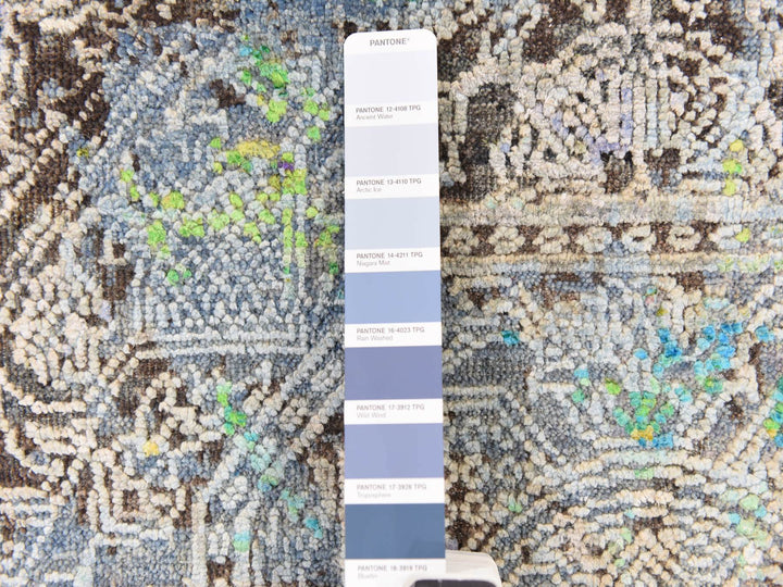 9'0" x 12'6" New Hand Knotted Green Wool & Silk Rectangle Oriental Rug - MOA10278740