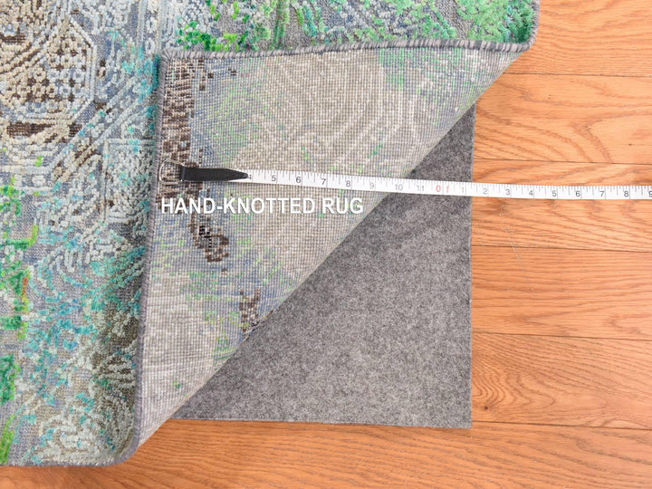 9'0" x 12'6" New Hand Knotted Green Wool & Silk Rectangle Oriental Rug - MOA10278740