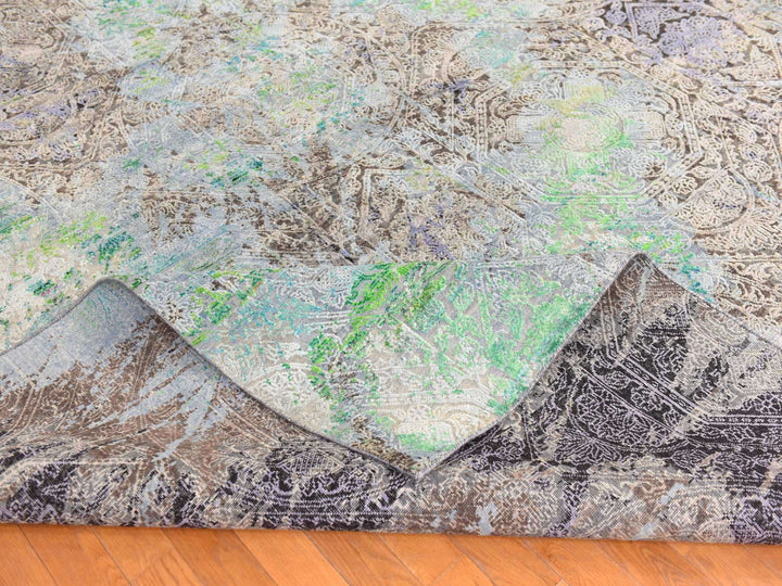 9'0" x 12'6" New Hand Knotted Green Wool & Silk Rectangle Oriental Rug - MOA10278740