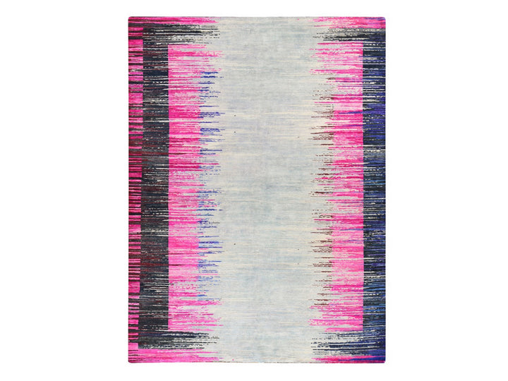 9'0" x 12'0" New Hand Knotted Pink Wool & Silk Rectangle Oriental Rug - MOA10278741