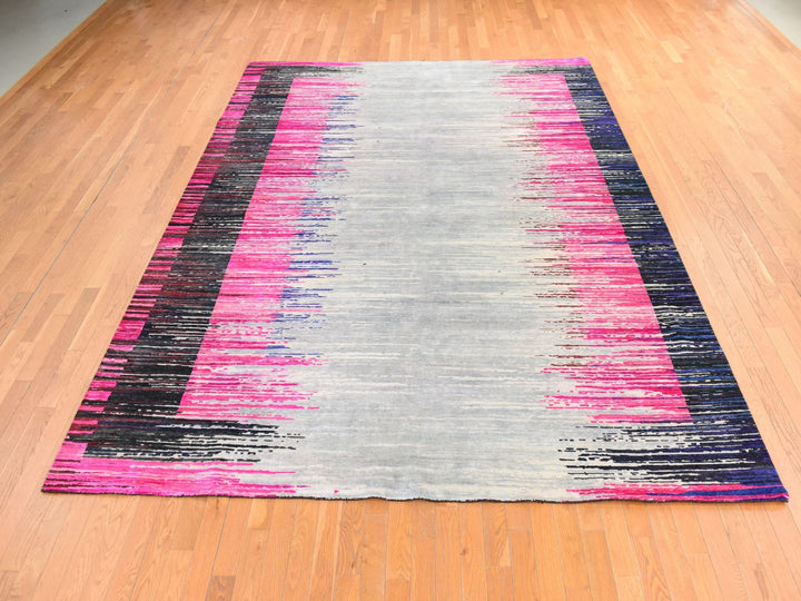 9'0" x 12'0" New Hand Knotted Pink Wool & Silk Rectangle Oriental Rug - MOA10278741