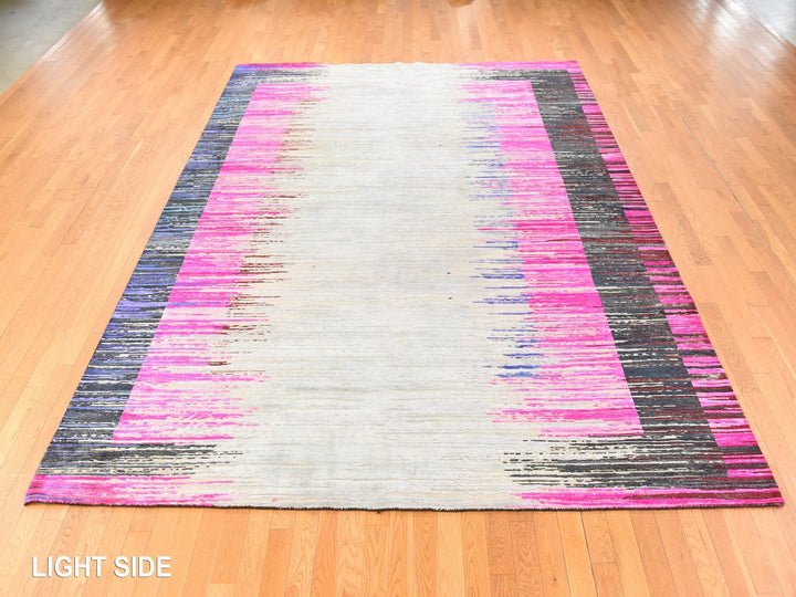 9'0" x 12'0" New Hand Knotted Pink Wool & Silk Rectangle Oriental Rug - MOA10278741